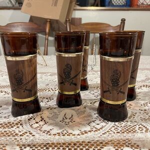Amber Glass Drinkware Set with Wooden Accents